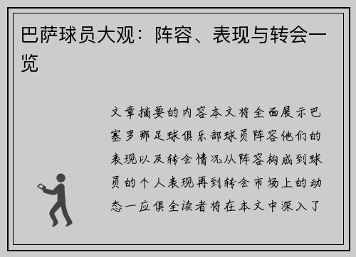 巴萨球员大观：阵容、表现与转会一览