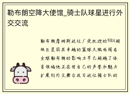 勒布朗空降大使馆_骑士队球星进行外交交流